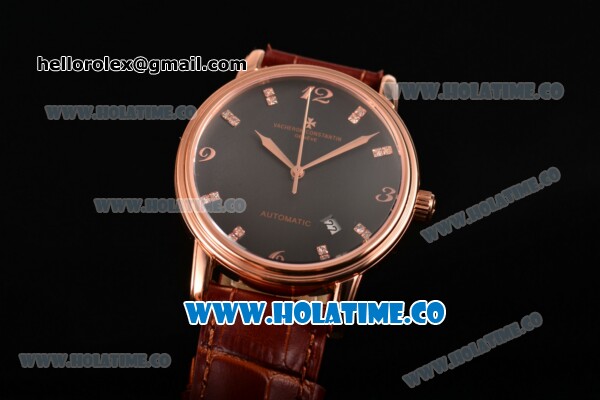Vacheron Constantin Patrimony Miyota 9015 Automatic Rose Gold Case with Black Dial and Arabic Numeral/Diamonds Markers - Click Image to Close